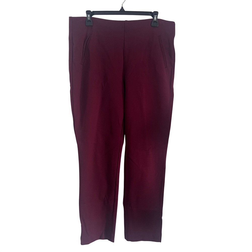 Chico's Burgundy Pull On Ankle Pants Size 2 US 12 Straight Leg‎ Slit Hem Maroon